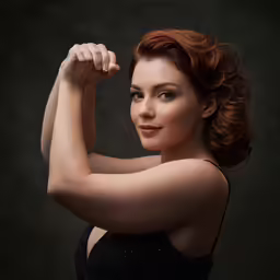 an image of a woman with red hair and arm muscles