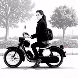 a girl on a motorcycle with the side bag on her