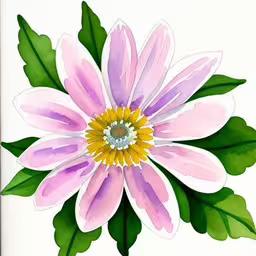 watercolor of a pink and yellow flower,a large pink flower sitting in a vase