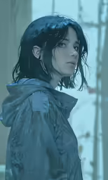 a person standing in the snow while wearing a raincoat