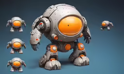 some very cute little orange robots in various positions