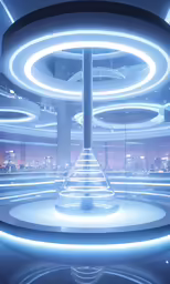 a large room with lights on and various lighting