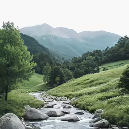 there is a stream that runs between the hills