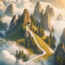 a long road going through the air near mountains