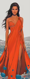 an artistic representation of a woman in an orange dress