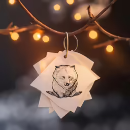 the white paper has a picture of a bear on it