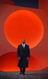 a man standing in front of a colorful wall