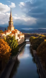 the town is perched on top of a hill and river