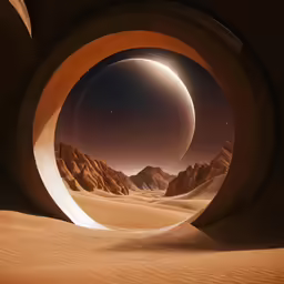 a desert scene is shown through a window