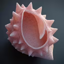 pink colored sponge shell on black surface with white trim