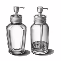 a drawing of two soap dispensers on a white background