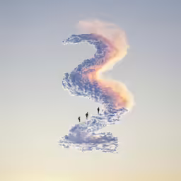 people standing on the same cloud shaped hill
