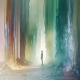 an abstract photo of a person standing in a forest