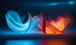 four large and colorful objects against a dark background