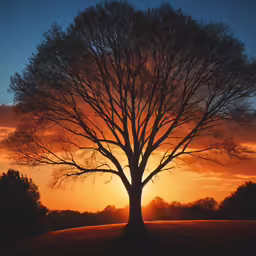 the sun setting behind a silhouetted tree