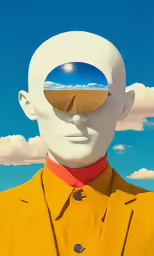 the man is wearing a yellow coat with his reflection in it