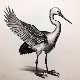 a bird with its wings outstretched standing