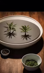 three small green plants are in a tray