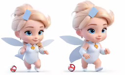 the little girl fairy with big blue eyes is standing in two identical angles