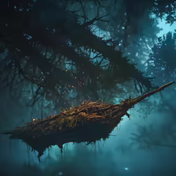 a branch laying in the deep blue water