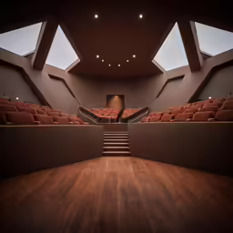 the auditorium has red seats in it
