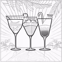 three different cocktail glasses lined up on the table,three glasses are lined up on a table