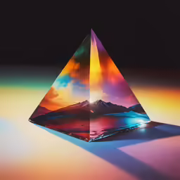 an artistic photograph of a pyramid on a dark surface