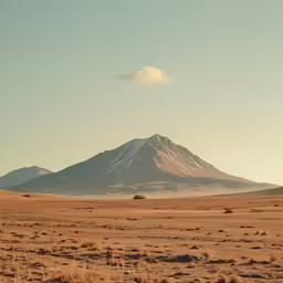there is a mountain in the distance with no trees on it