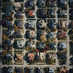 a neighborhood filled with lots of houses covered in trees