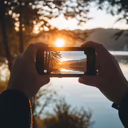 a person holding up a camera taking a photo
