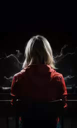 a person sitting in a chair and looking at the light coming from behind them