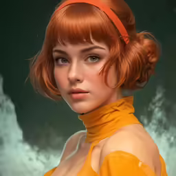 a 3d painting of a woman with short red hair and a headband
