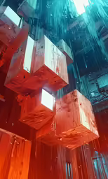 a very abstract art piece that has many cubes in it