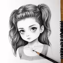 a pencil drawing of a girl with an angry look