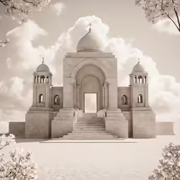 the white building has two large bells on top