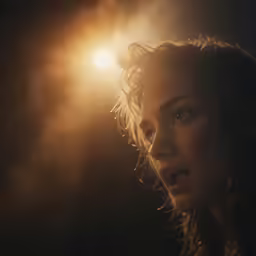 the woman is standing in the rain in the dark