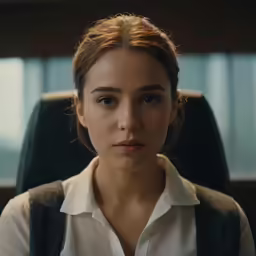 a woman is sitting in an office chair