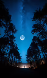 a forest area with trees and a night sky