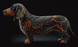 the dog has orange details on its fur