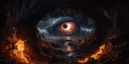 a fantasy eyeball in the midst of fire