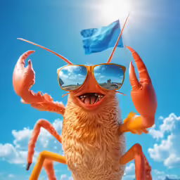 a cartoon character with eye glasses holding a blue flag