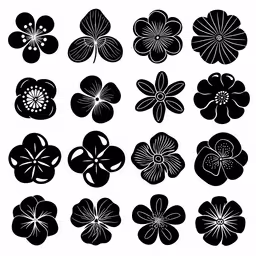 a set of flower icons in black and white,a bunch of different flower shapes