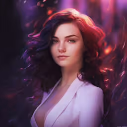 a woman with long hair standing in front of a purple background,an art print depicting the character star trek tos, in a photo that is done in colored light