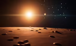 a large group of small rocks next to the light