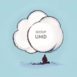 a cloud is sitting in front of a red dog