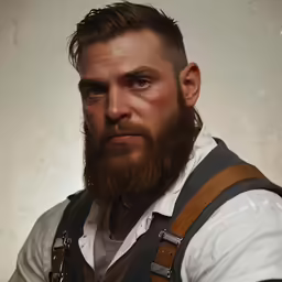 a man with a beard and a suspender is wearing a tie