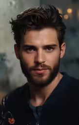 this is an image of a male with curly hair and beard