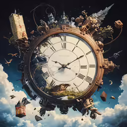 an odd clock that looks like it is flying