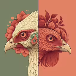 a colorfully designed drawing of a rooster