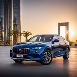 the front of the masera suv with its lights on